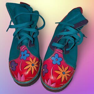Hand-Painted Colorful Flower Ankle Boots